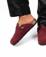 Wide Suede Bordeaux Mules