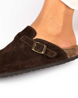 Mules anchos de ante color chocolate