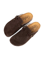 Wide Chocolate Suede Mules
