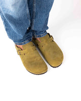 Wide Green Leather Mules