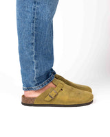 Wide Green Leather Mules