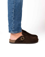 Wide Chocolate Suede Mules