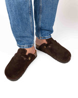 Wide Chocolate Suede Mules