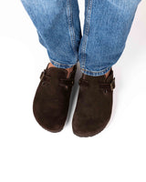 Wide Chocolate Suede Mules