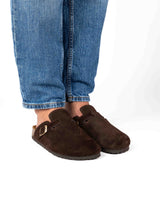 Wide Chocolate Suede Mules