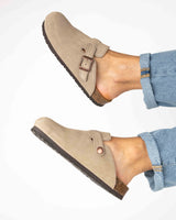 Taupe Suede Mules