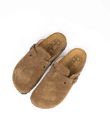 Wide Suede Hazelnut Mules