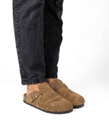 Wide Suede Hazelnut Mules