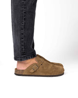 Wide Suede Hazelnut Mules