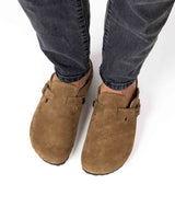 Wide Suede Hazelnut Mules