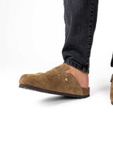 Wide Suede Hazelnut Mules