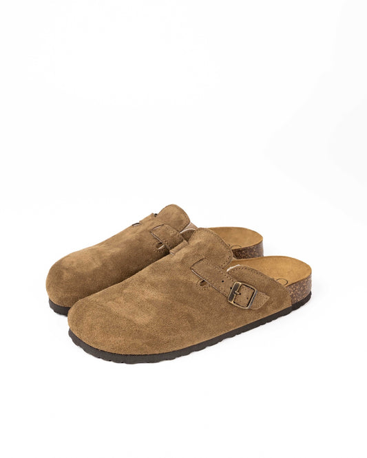 Wide Suede Hazelnut Mules