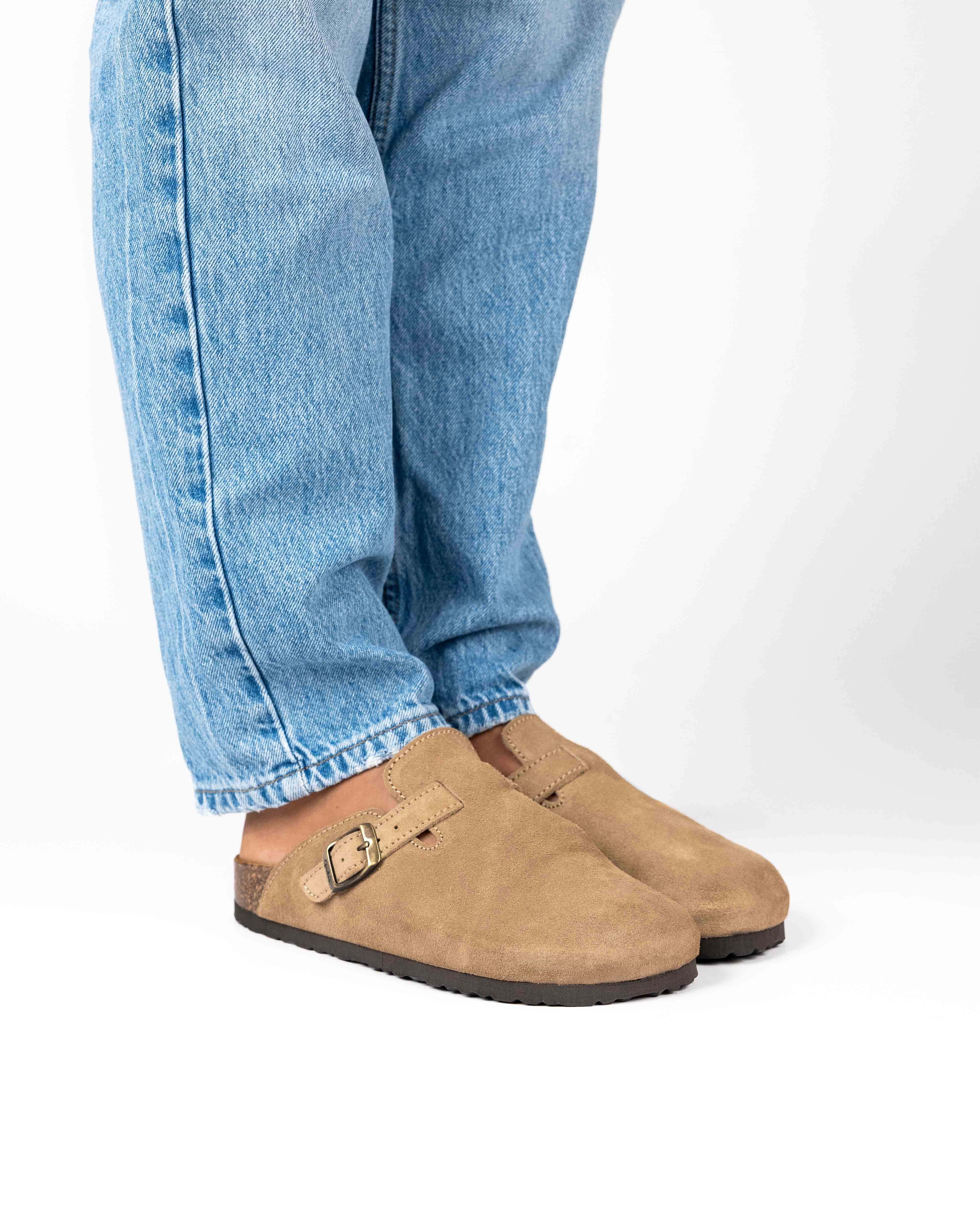 Wide Suede Sand Mules