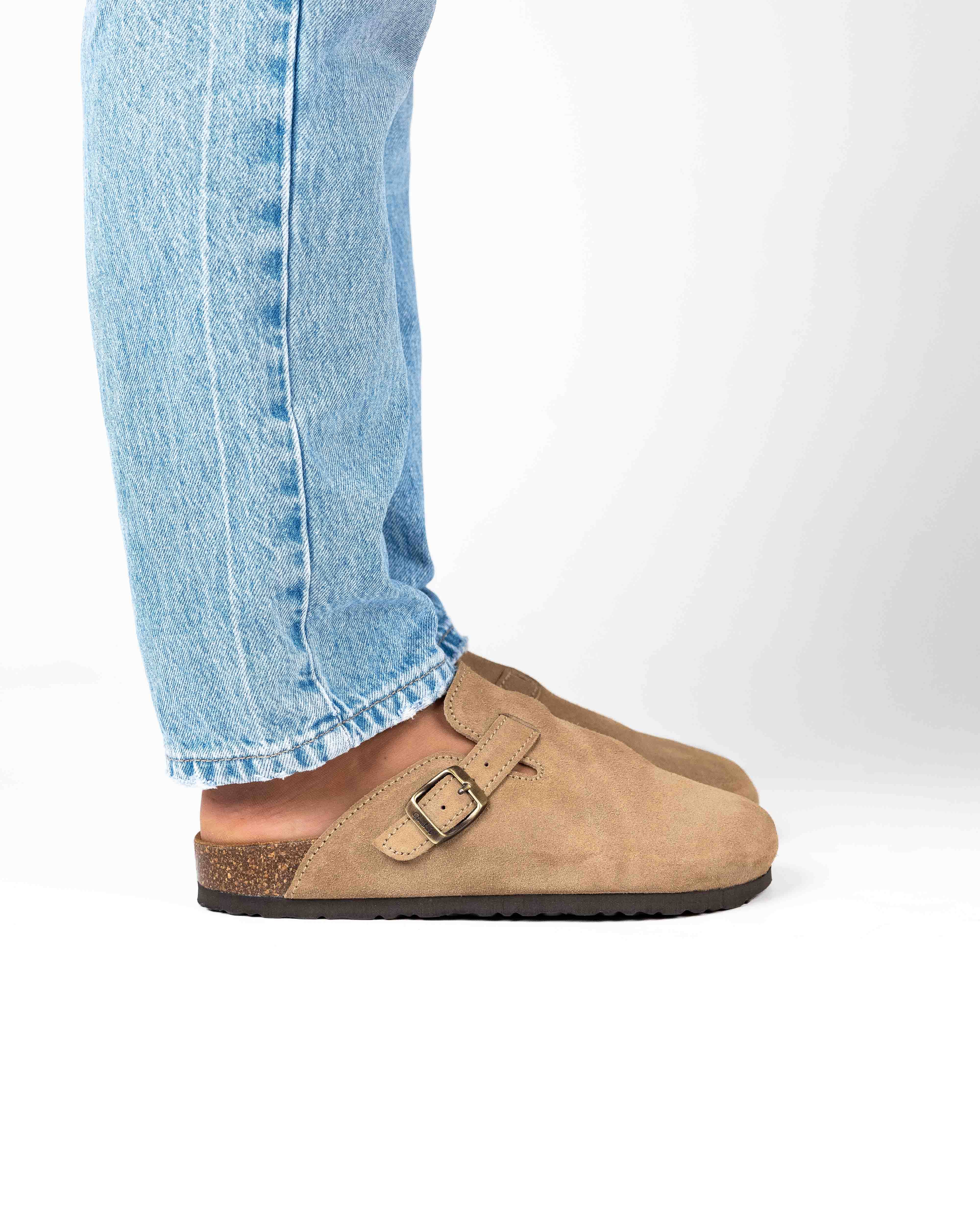 Wide Suede Sand Mules