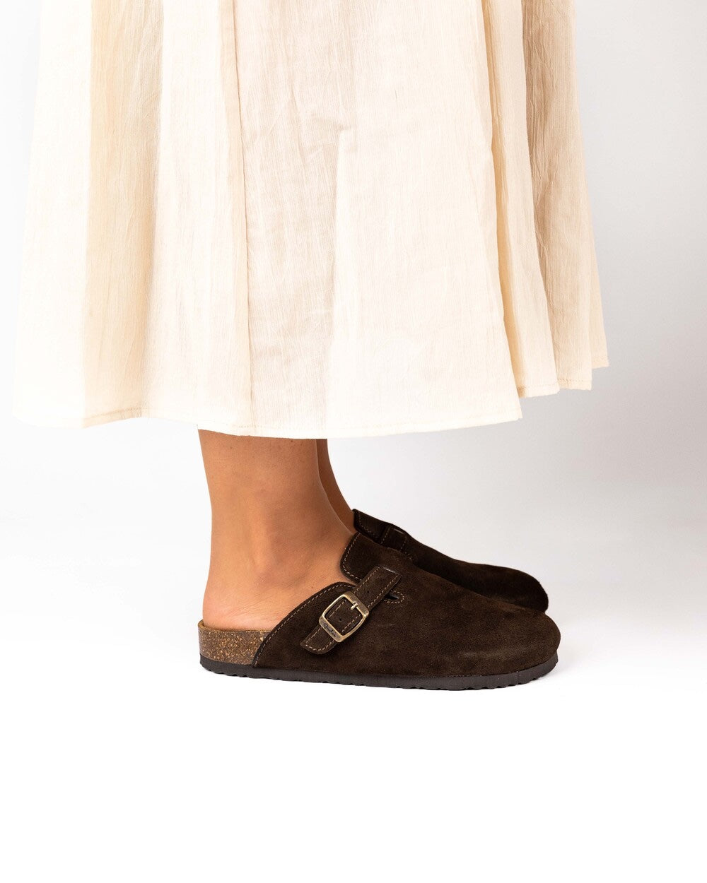 Wide Chocolate Suede Mules