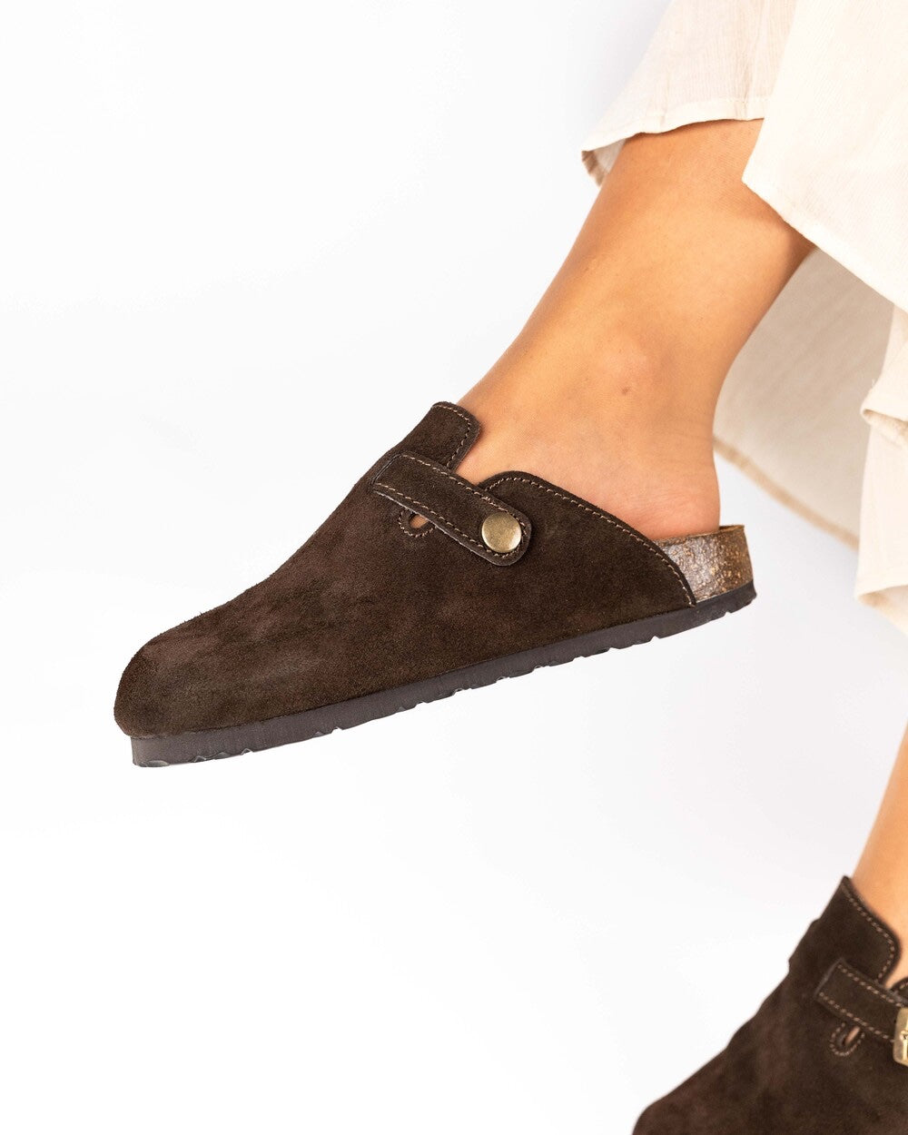 Wide Chocolate Suede Mules