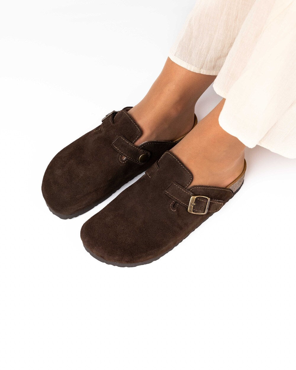 Wide Chocolate Suede Mules