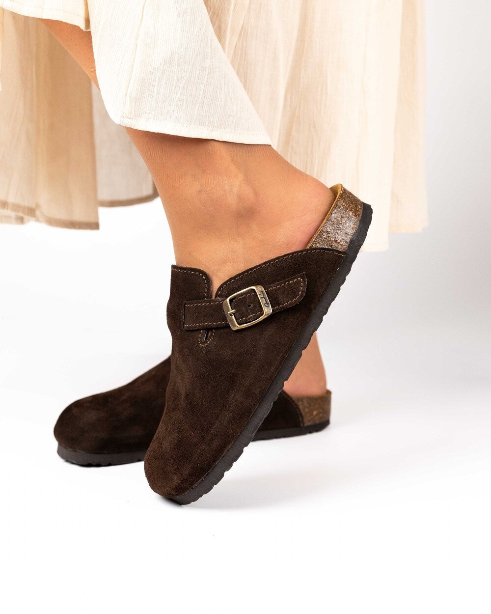Wide Chocolate Suede Mules