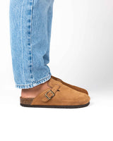 Wide Suede Mules Honey