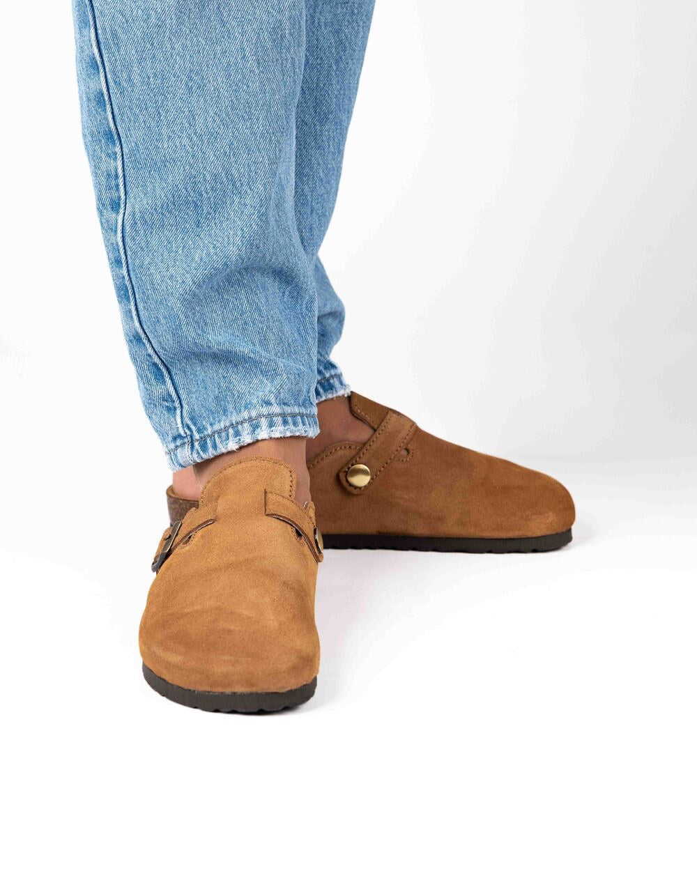 Wide Suede Mules Honey