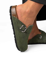 Mules anchos de ante verde
