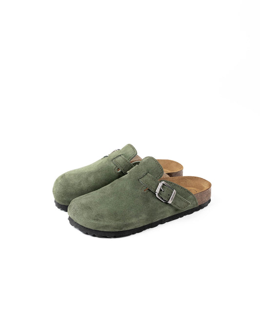 Wide Green Suede Mules